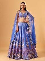 Royal blue silk lehenga choli with pearl embellished artistry