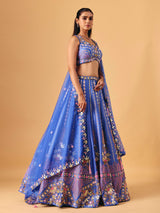 Royal blue silk lehenga choli with pearl embellished artistry