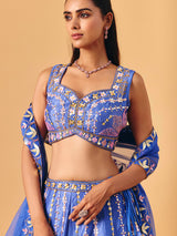 Royal blue silk lehenga choli with pearl embellished artistry