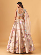 Beige silk lehenga choli with pearls and sequin elegance
