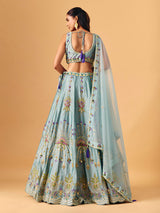 Light grey raw silk lehenga choli with zardosi accents
