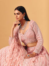 Light pink net lehenga choli with diamond shimmer detailing