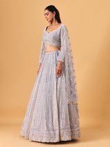 Powder blue net lehenga choli with shimmering embellished elegance