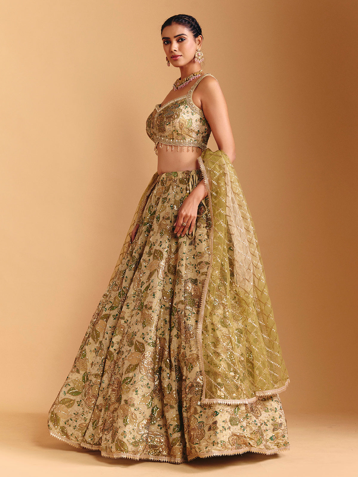 Mehendi green silk lehenga choli with sequin embellishments