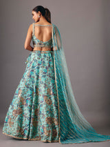 Sky blue georgette silk lehenga choli with sequin detailing