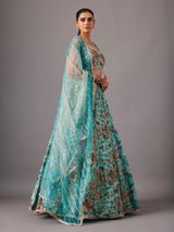Sky blue georgette silk lehenga choli with sequin detailing