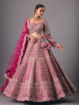 Dark purple silk lehenga choli with mirror and pearl work