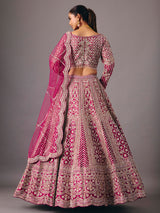 Dark purple silk lehenga choli with mirror and pearl work