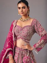 Dark purple silk lehenga choli with mirror and pearl work