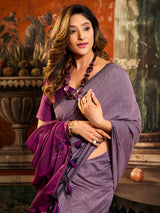 Purple cotton saree with contrast pallu tassel style