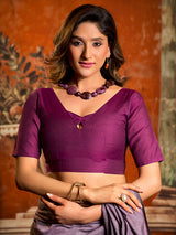 Purple cotton saree with contrast pallu tassel style