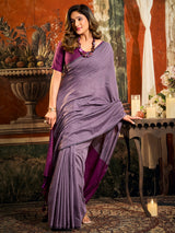 Purple cotton saree with contrast pallu tassel style
