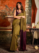 Mehendi olive cotton saree with contrast pallu elegance