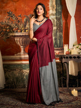 Maroon cotton saree with contrast pallu style