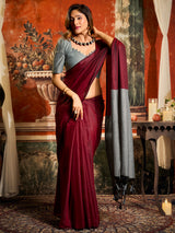 Maroon cotton saree with contrast pallu style