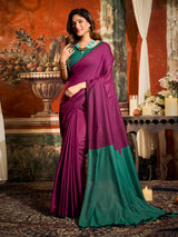 Purple cotton saree with contrast pallu tassel elegance