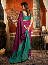 Purple cotton saree with contrast pallu tassel elegance