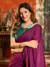 Purple cotton saree with contrast pallu tassel elegance