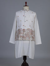 Off white silk embroidered elegant festive waistcoat set