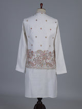 Off white silk embroidered elegant festive waistcoat set