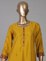 Mustard yellow silk straight cut festive kurti set with dupatta