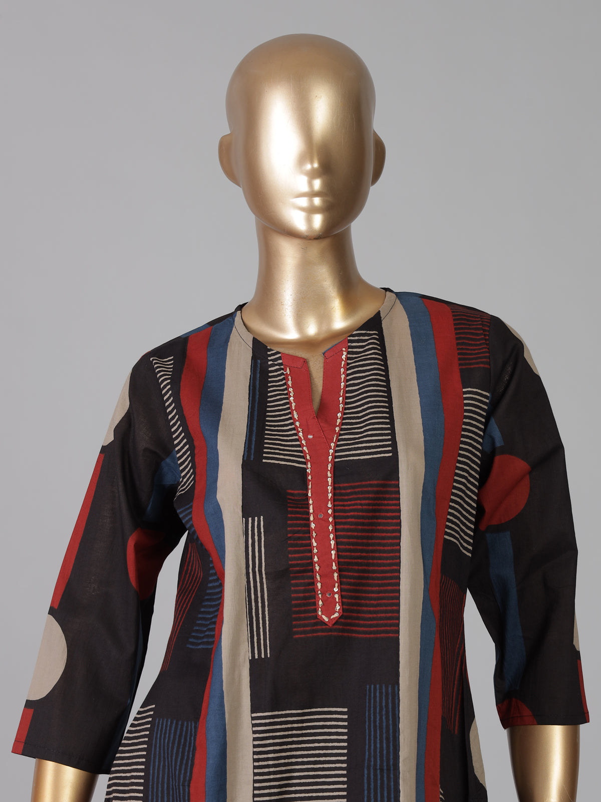 Black cotton silk printed festive kurti set with dupatta