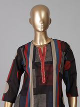 Black cotton silk printed festive kurti set with dupatta