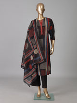 Black cotton silk printed festive kurti set with dupatta