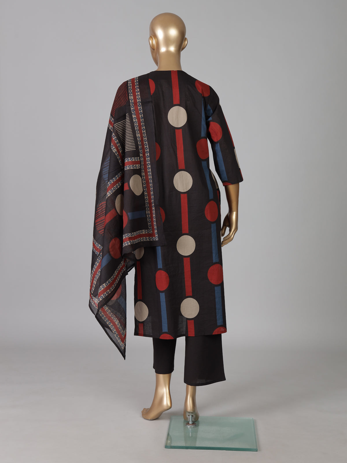 Black cotton silk printed festive kurti set with dupatta