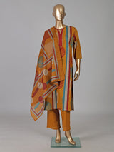 Mustard yellow cotton silk printed festive kurti set with dupatta