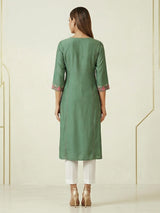 Pista green geometric embroidered cotton silk kurti