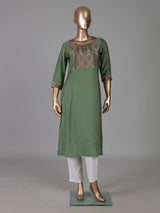 Pista green geometric embroidered cotton silk kurti
