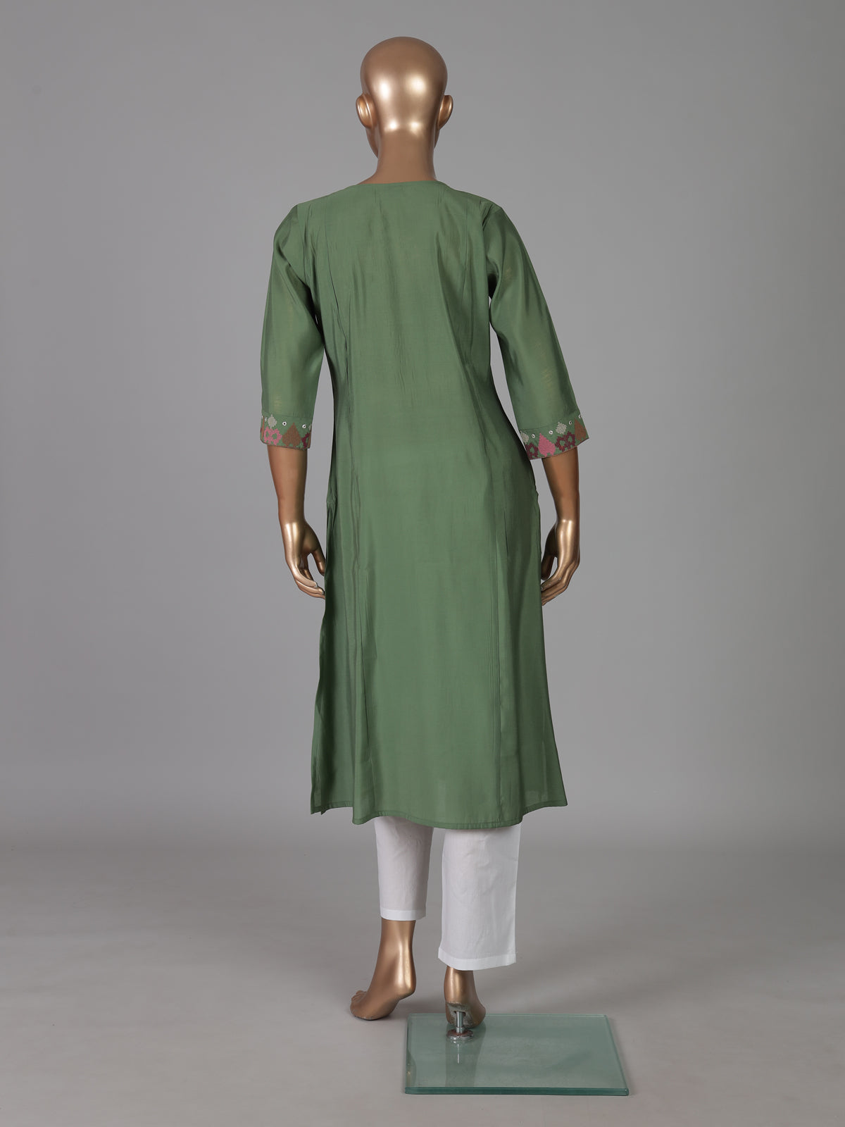 Pista green geometric embroidered cotton silk kurti