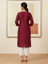 Maroon casual embroidered cotton silk kurti