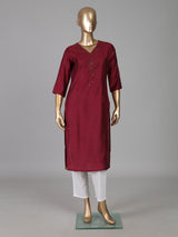Maroon casual embroidered cotton silk kurti