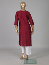 Maroon casual embroidered cotton silk kurti