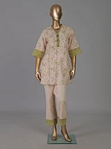 Beige cotton floral printed casual co ord pant set