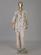 Off white cotton linen floral printed lace co ord set