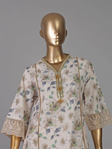 Off white cotton linen floral printed lace co ord set