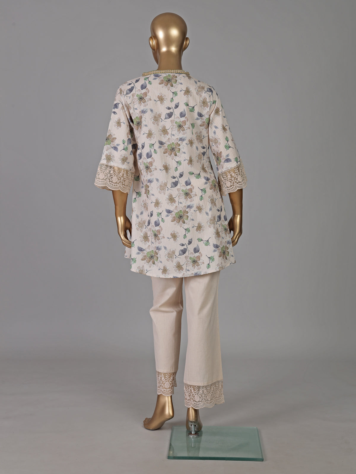 Off white cotton linen floral printed lace co ord set