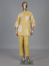 Yellow cotton co ord set with delicate cut work