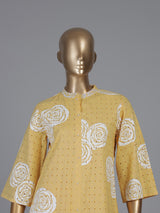 Yellow cotton co ord set with delicate cut work