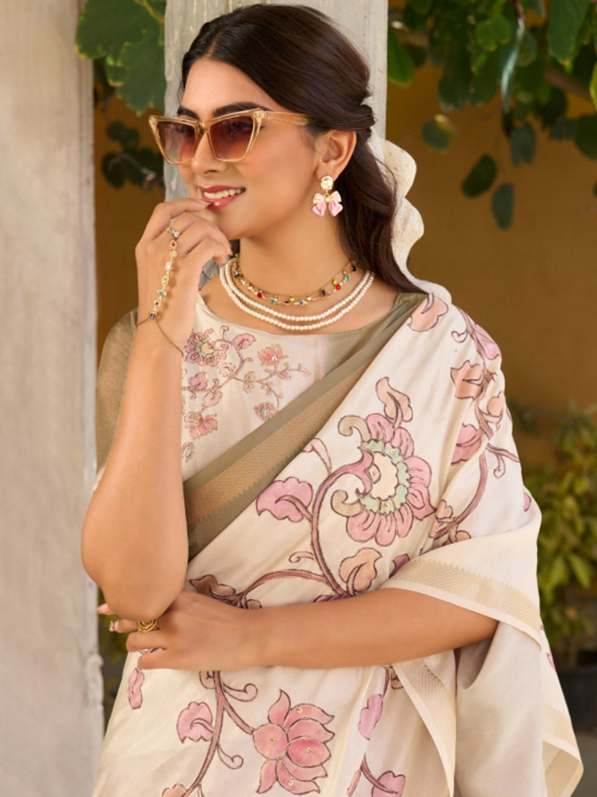 Sage green and off white tussar silk saree grace