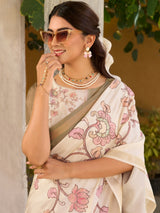 Sage green and off white tussar silk saree grace