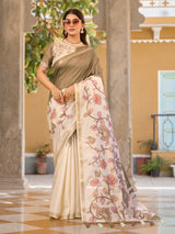 Sage green and off white tussar silk saree grace