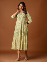Mehendi green cotton silk yoke kurti with aabla and embroidery