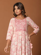 Pink cotton silk yoke kurti with floral aabla and embroidery