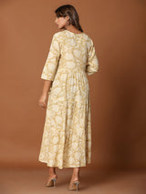 Beige cotton silk yoke style kurti with aabla and embroidery