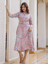 Onion pink cotton silk printed kurti with stylish belt
