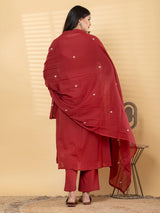 Maroon cotton embroidered kurti set with cutdana detailing